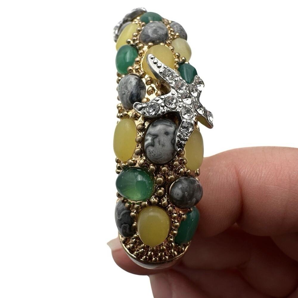 Vintage Cabi Cuff Bracelet Hinged‎ Rhinestone Starfish Colorful Stones Gold Tone - Picture 2 of 10
